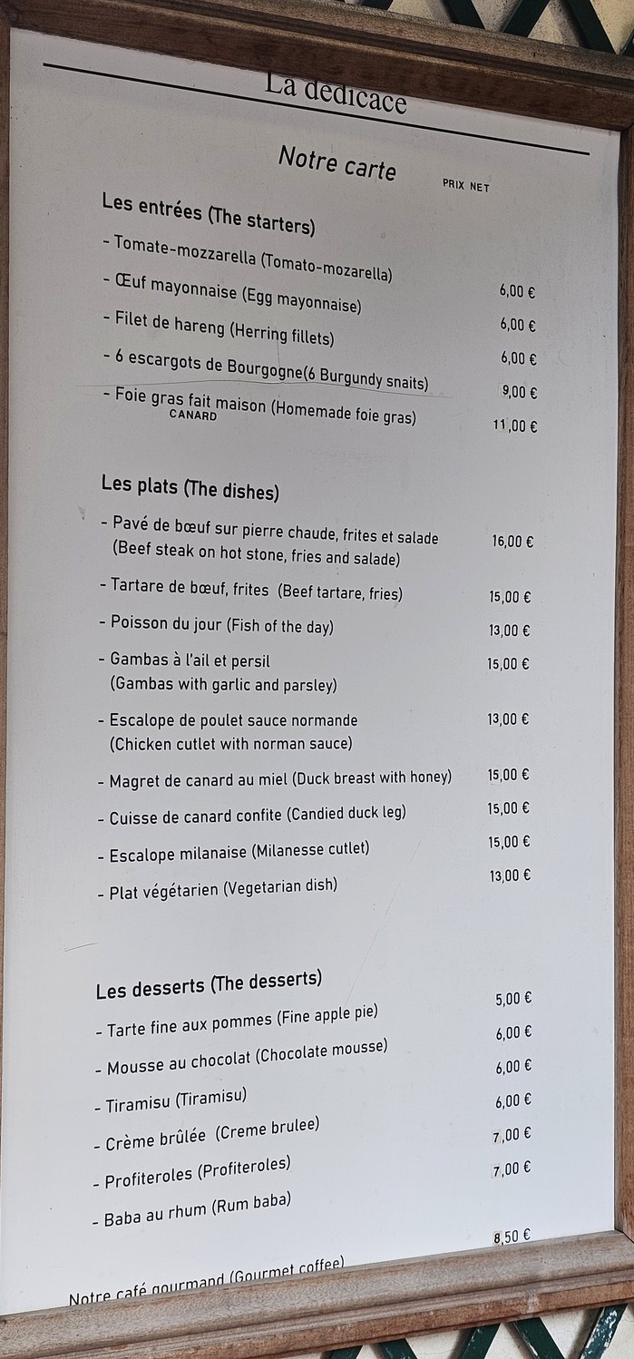 Restaurant La dédicace avec terrasse menu 1