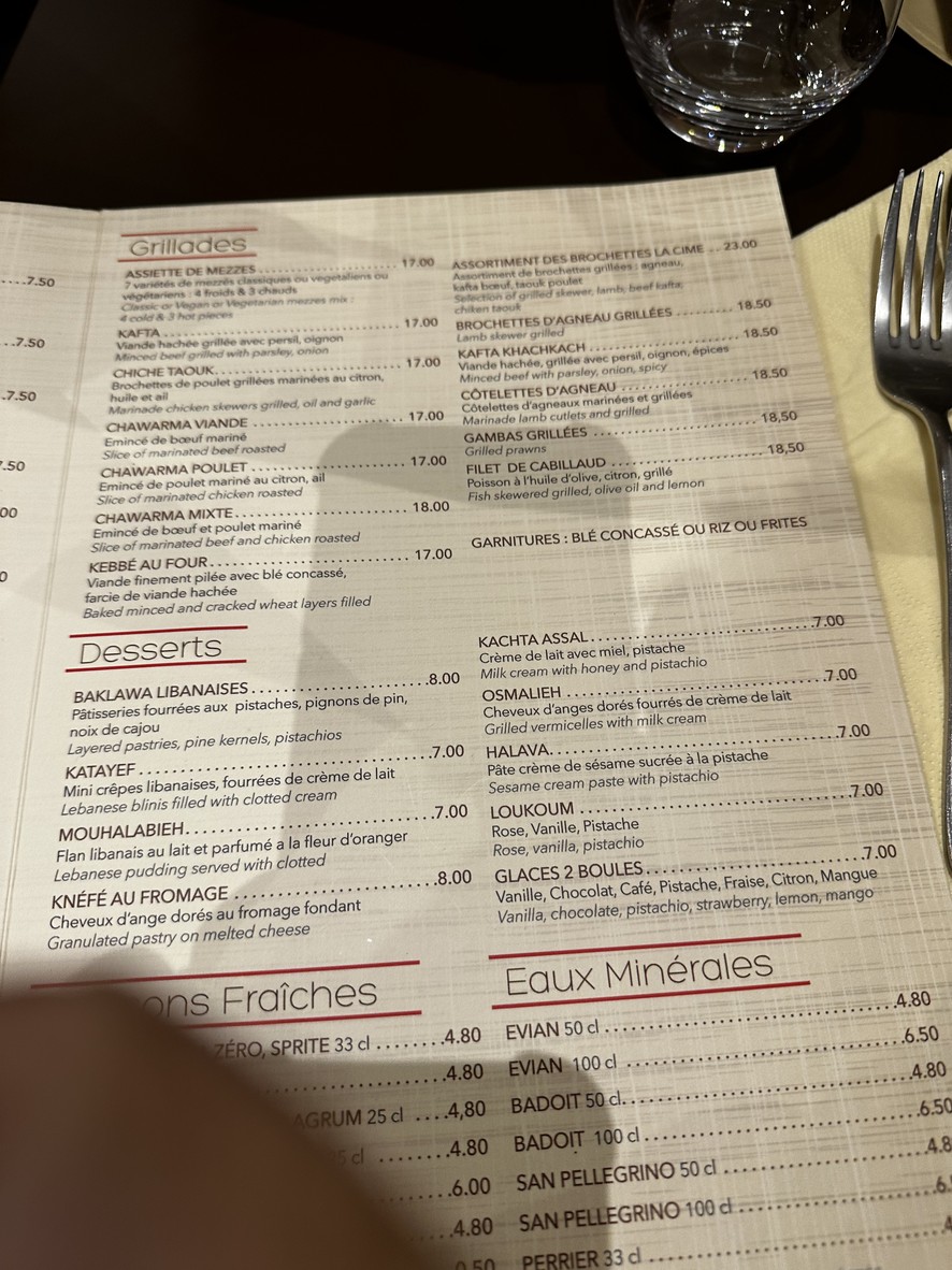 La Cime menu 3