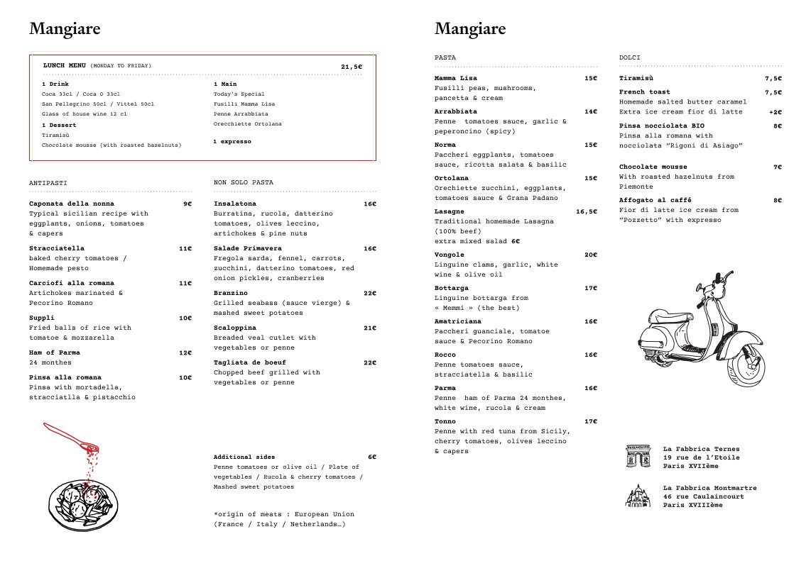 La Fabbrica Saint Georges menu 1