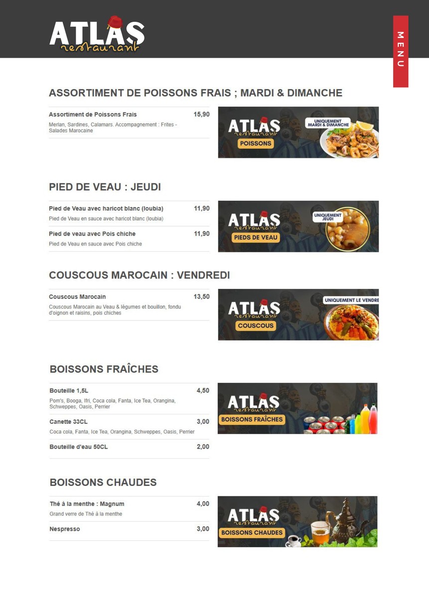 Atlas Restaurant Marocain menu 2