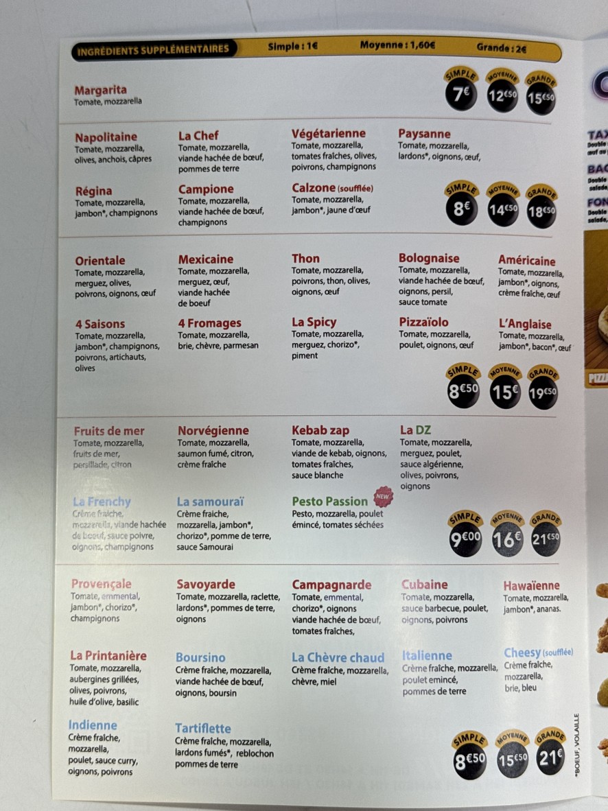 出租车披萨 menu 2