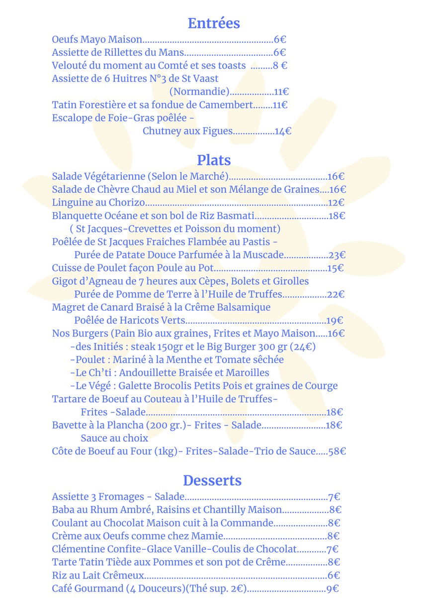 Les Initiés menu 1