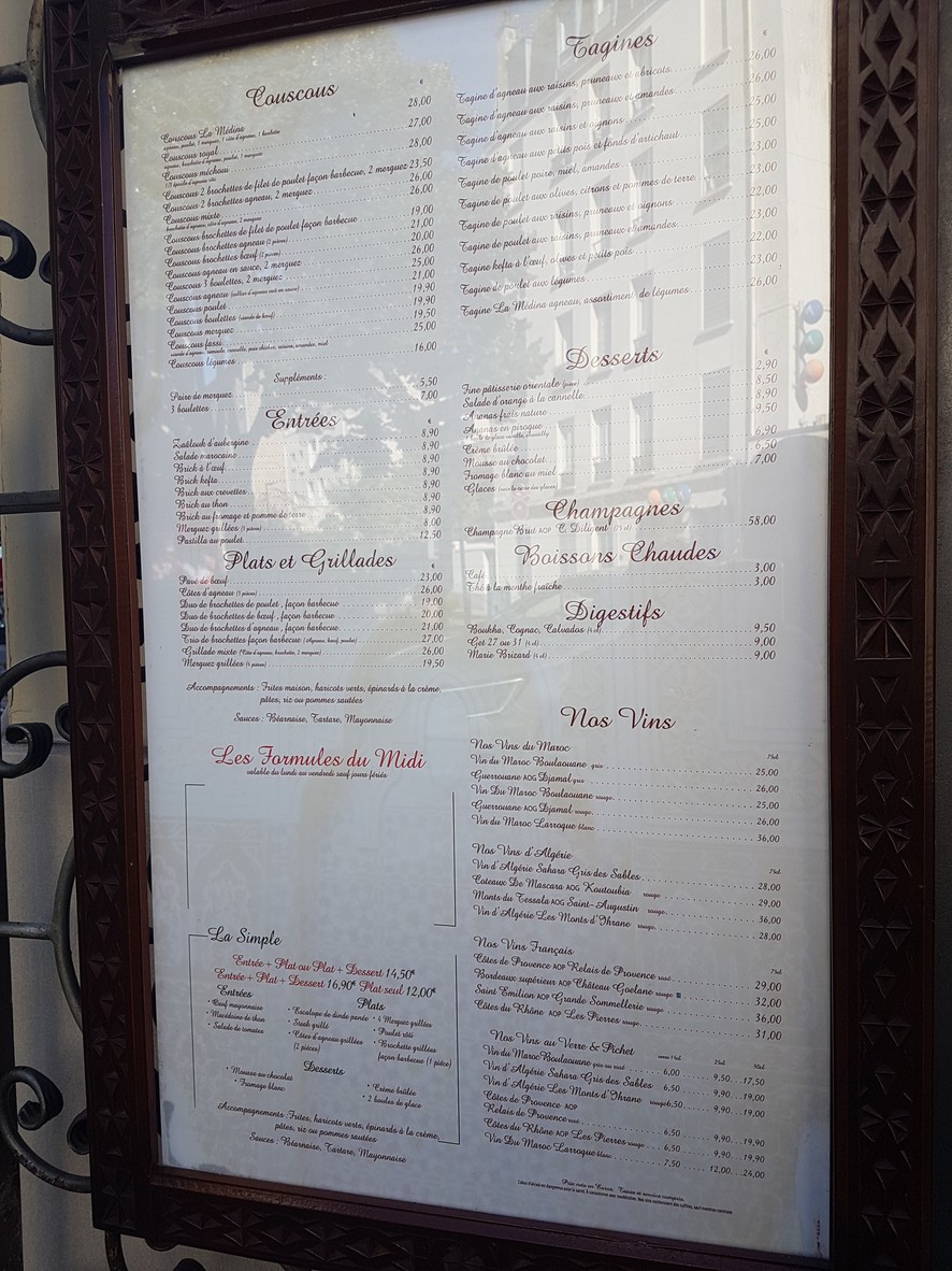La Médina - Gastronomie Marocaine et Méditerranéenne menu 1