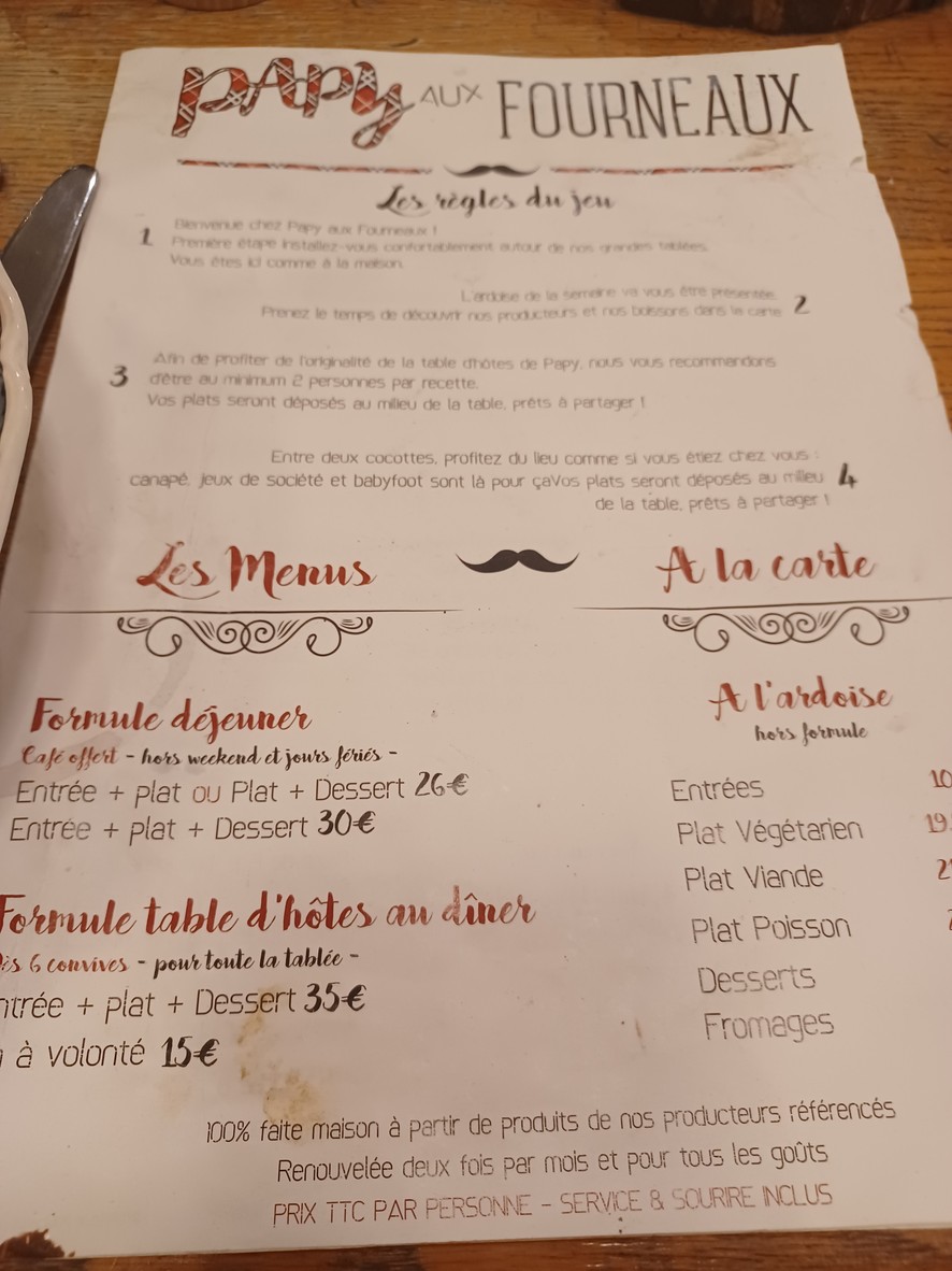 Papy aux Fourneaux I La table d'hôtes I Montparnasse menu 1