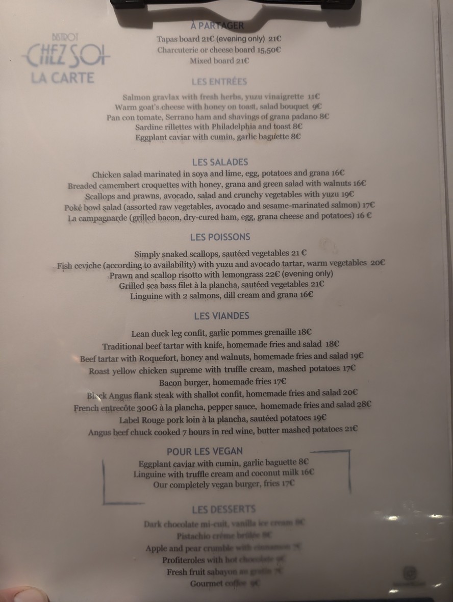 Bistrot Chez Soi - Restaurant Brasserie Française menu 1