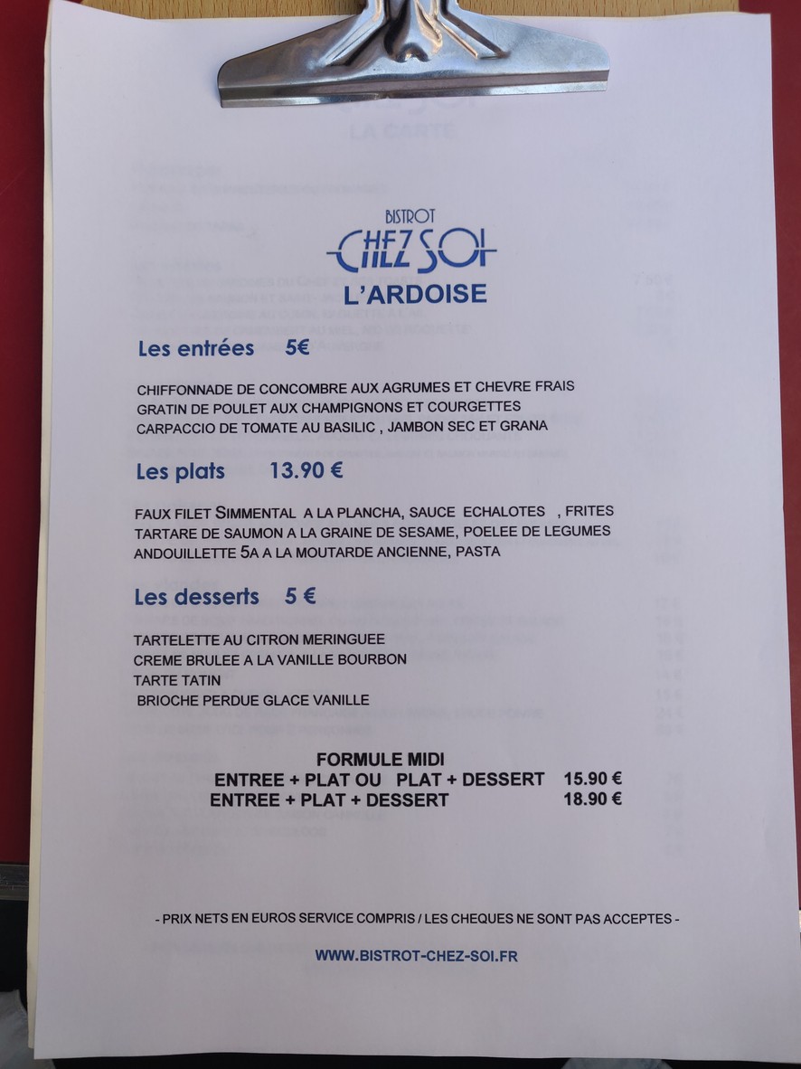 Bistrot Chez Soi - Restaurant Brasserie Française menu 2
