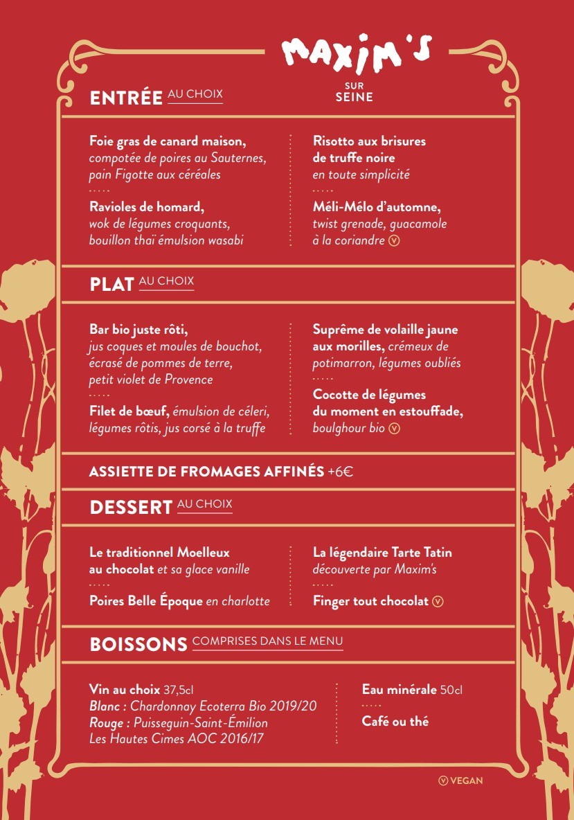 Maxim's sur Seine menu 1