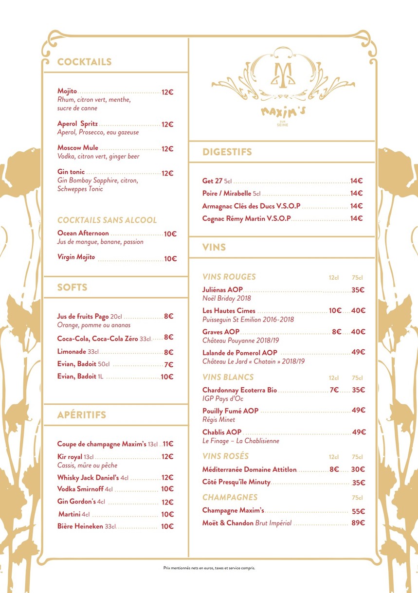 Maxim's sur Seine menu 2
