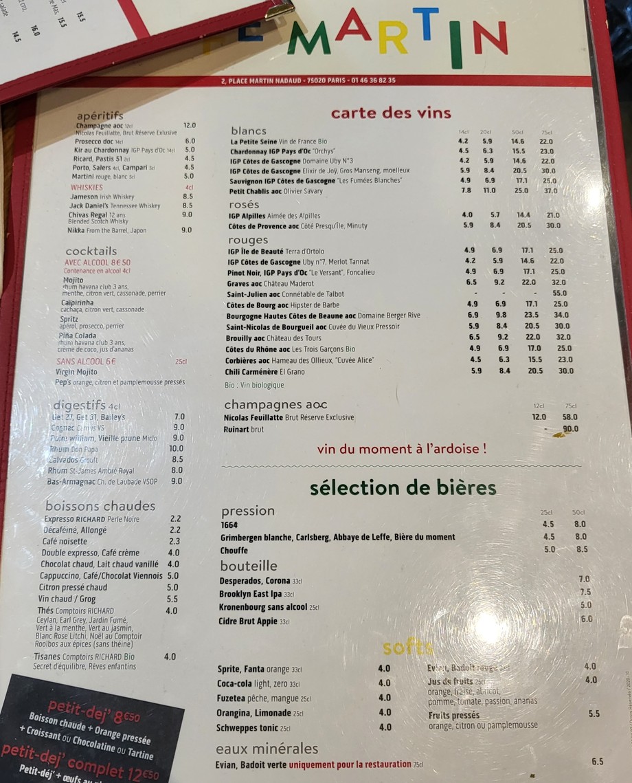 Café Martin menu 1