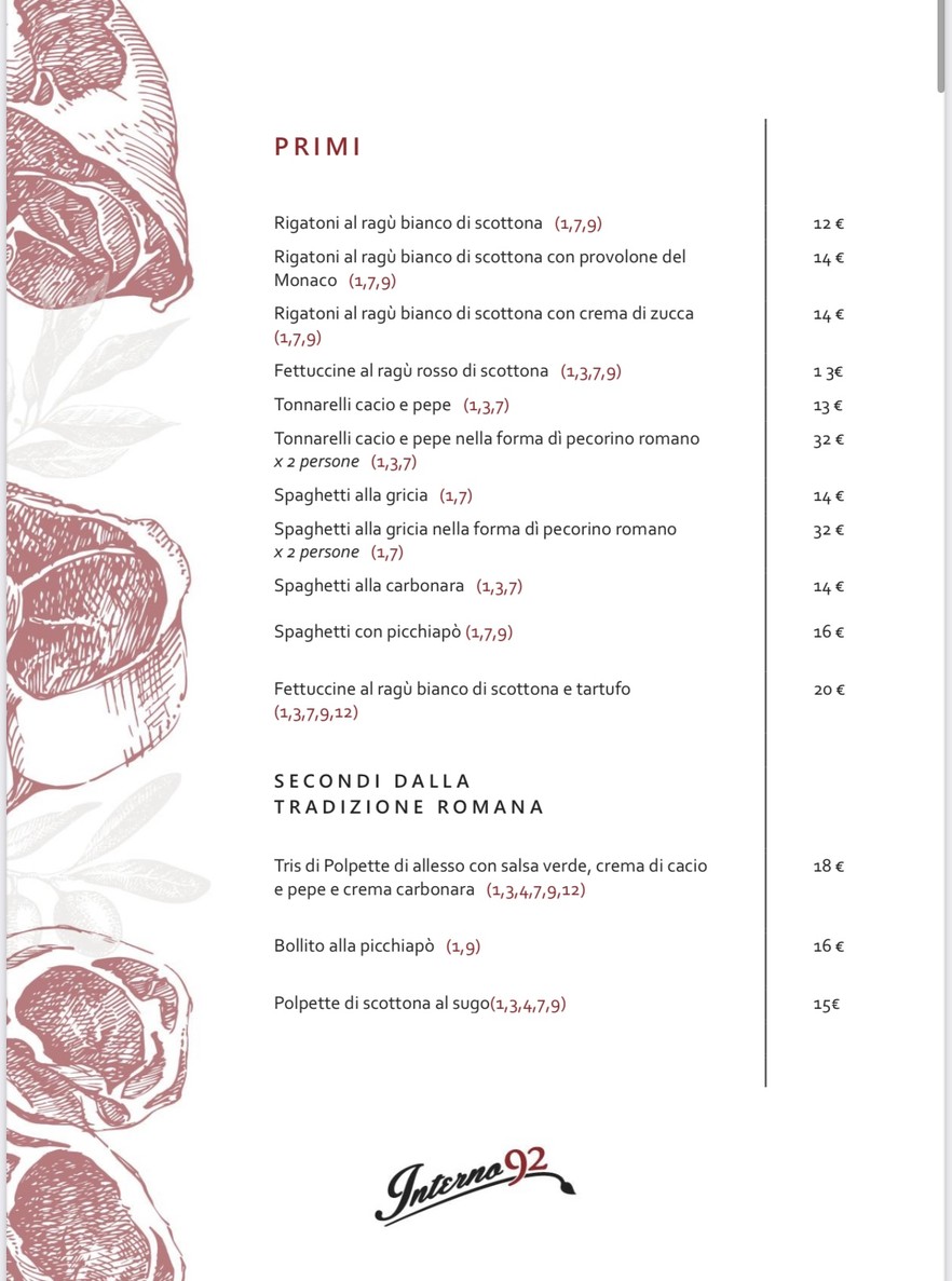 Interno 92 menu 2
