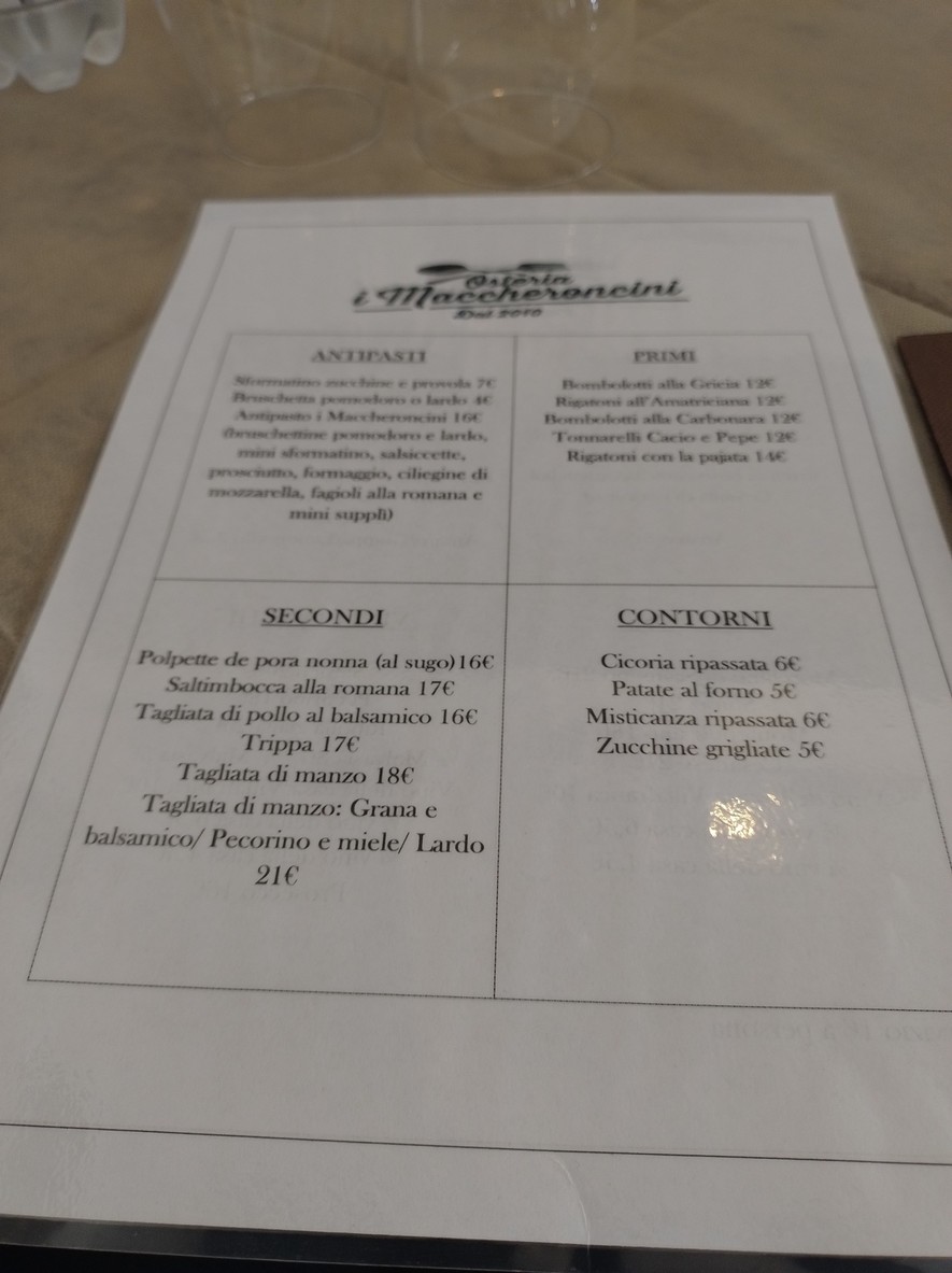 Osteria I Maccheroncini menu 1