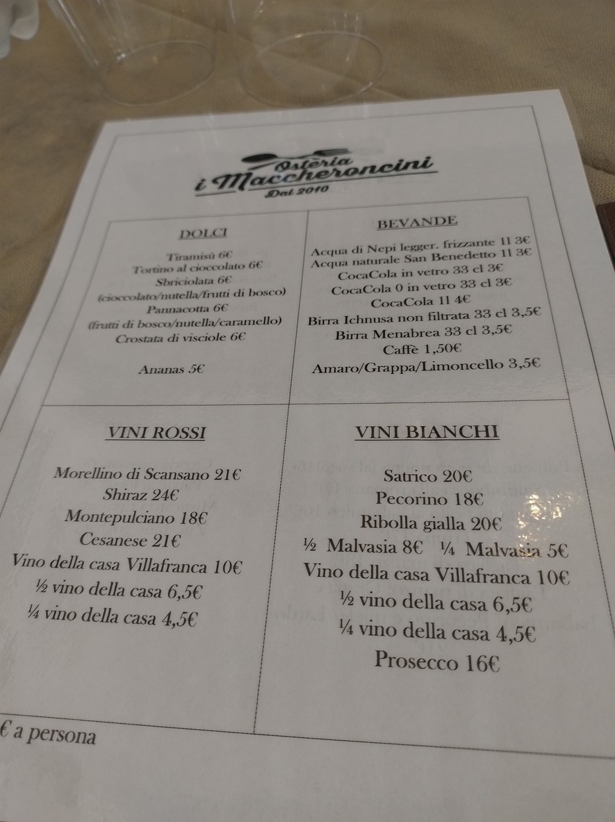 Osteria I Maccheroncini menu 2