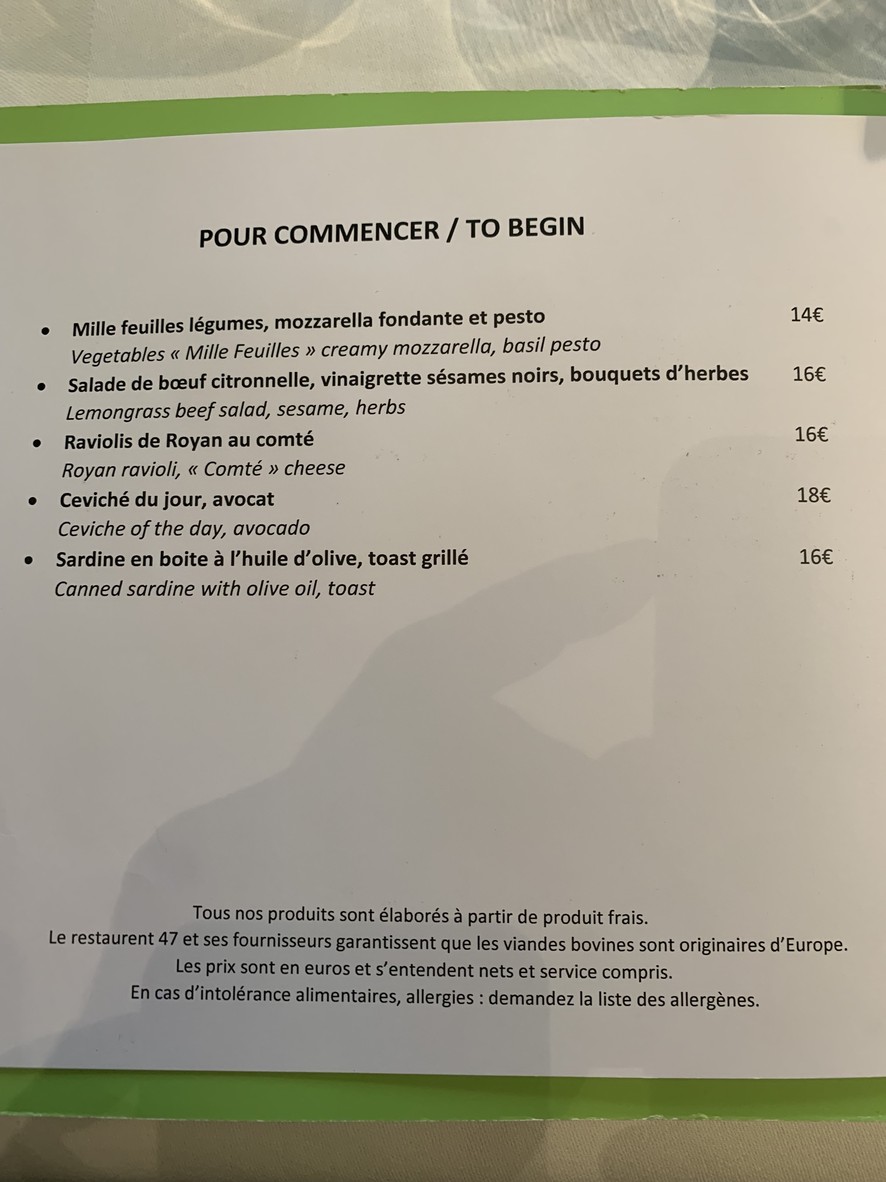 Restaurant - Bar Le 47 menu 1