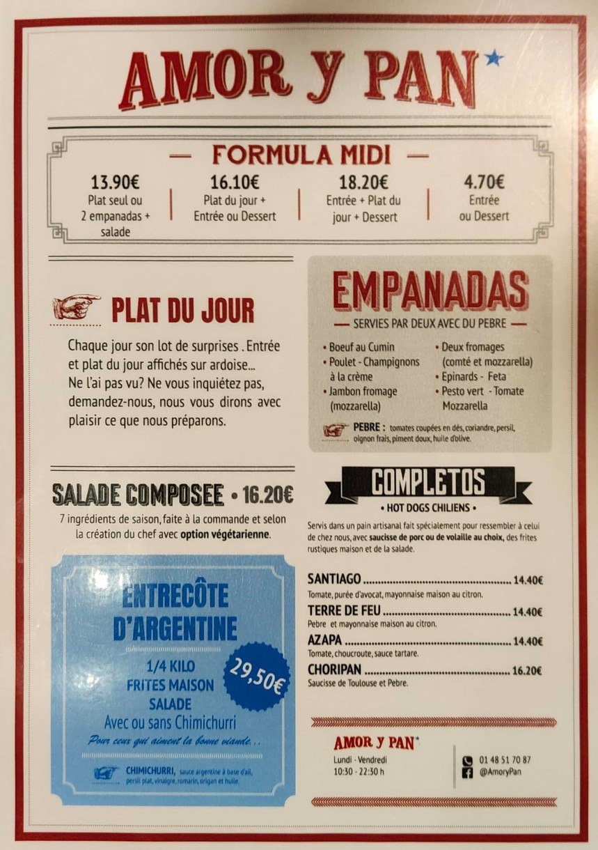 Amor Y Pan menu 1