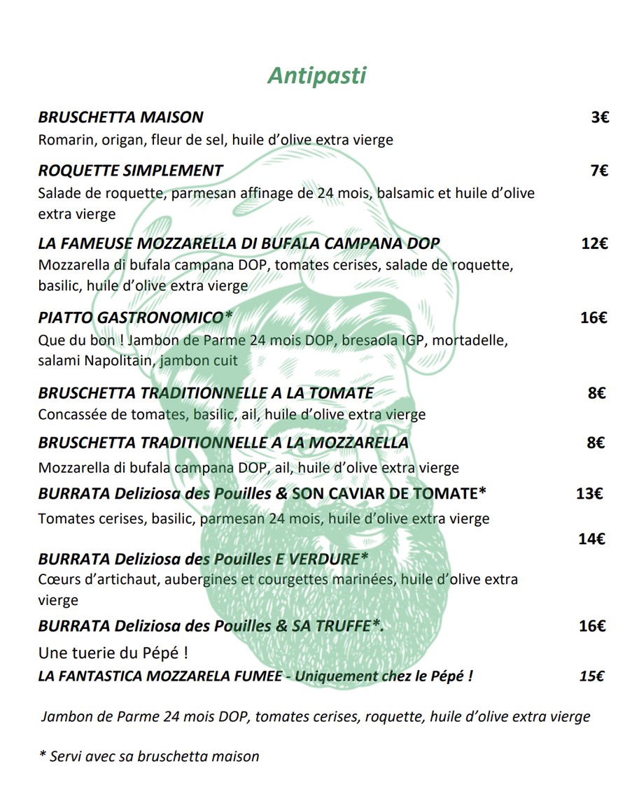Pépé Ronchon - Pizzeria Napolitaine Paris 9 menu 1