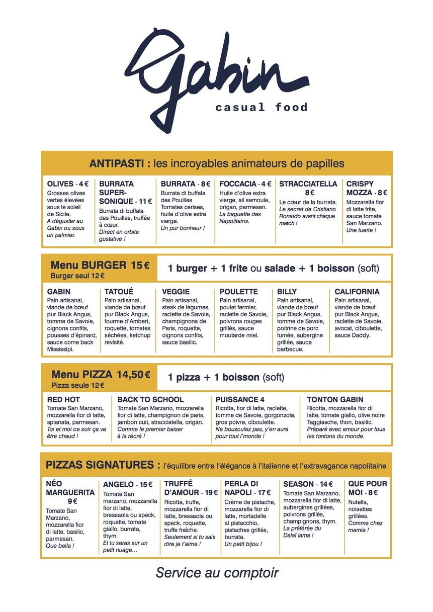 Gabin - Restaurante italiano en Asnières-sur-Seine menu 1