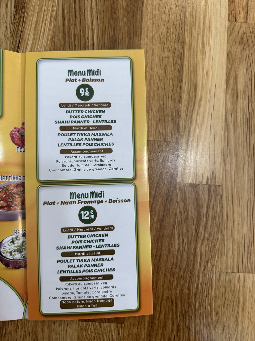 Curry House Le Bourget menu 2