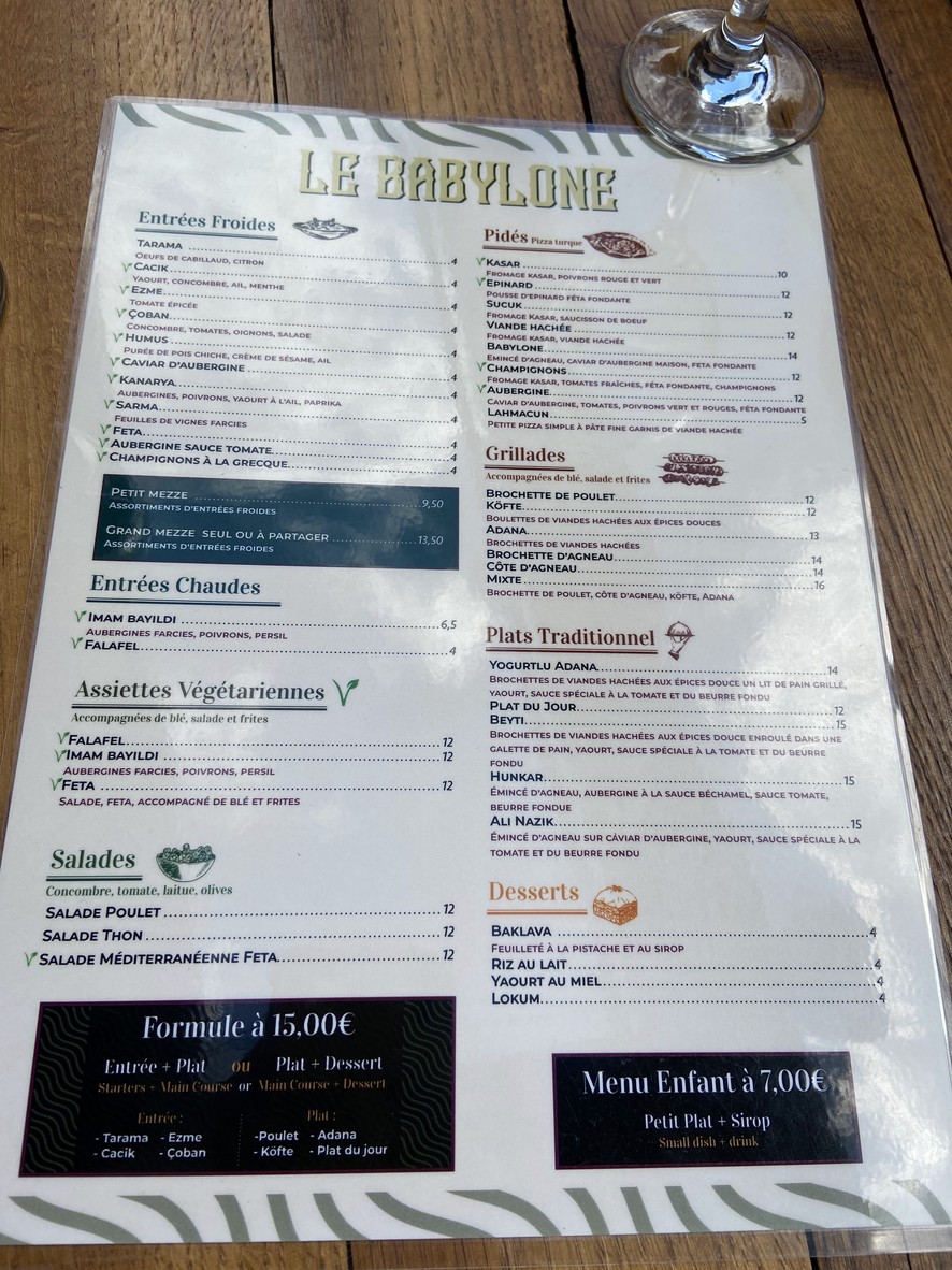 Le babylone menu 3