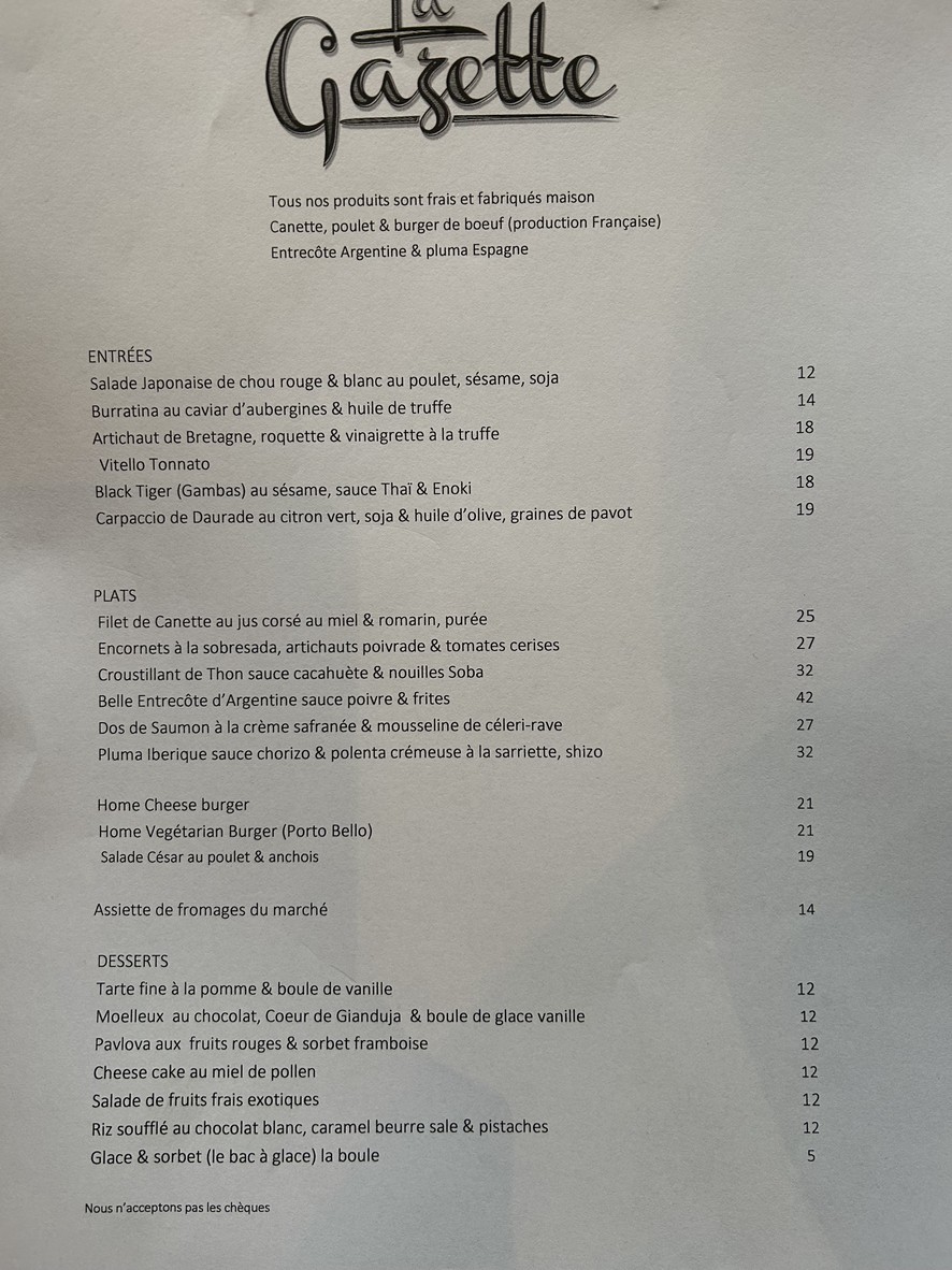 la Gazette menu 1