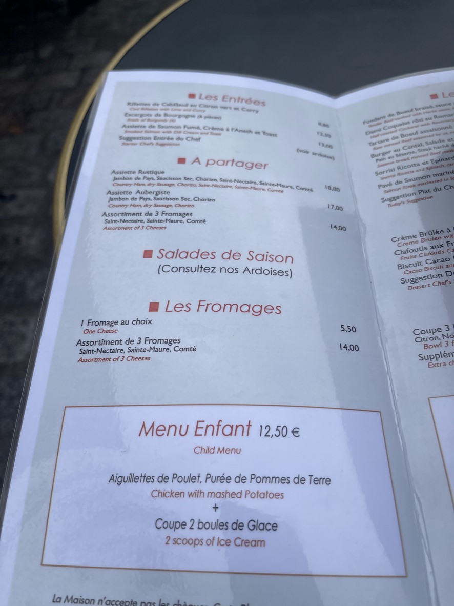 Le Relais de la Butte menu 1