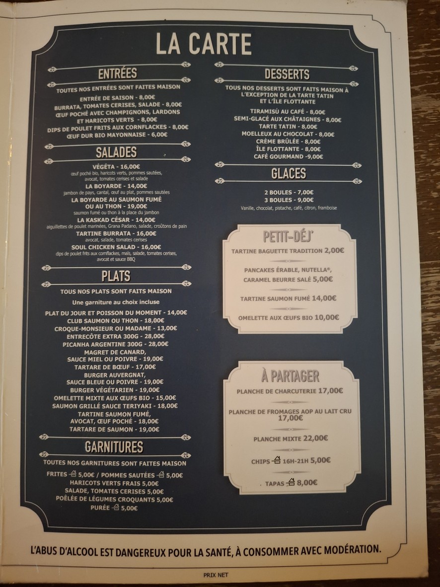 Kaskad Café, restaurant Buttes-Chaumont menu 1
