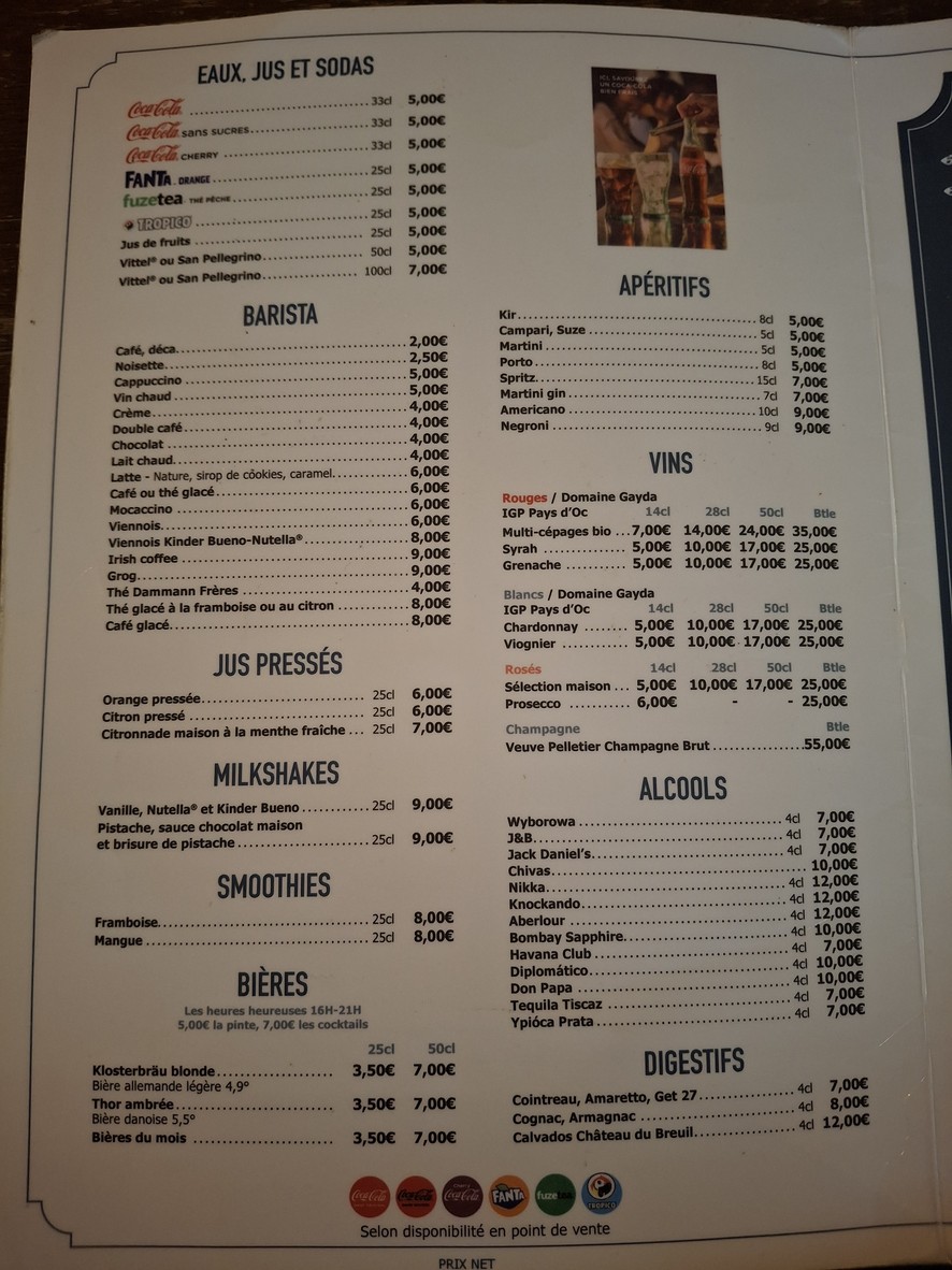 Kaskad Café, restaurant Buttes-Chaumont menu 2