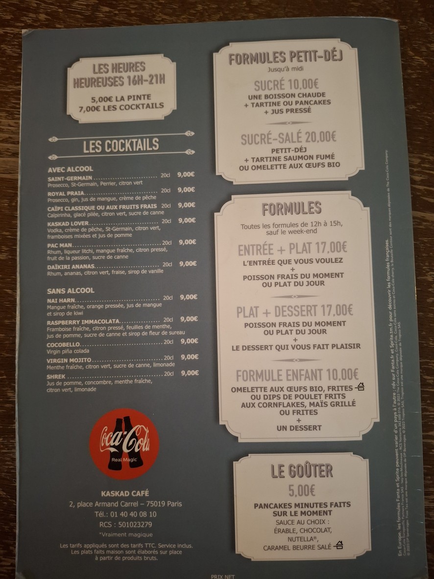 Kaskad Café, restaurant Buttes-Chaumont menu 3