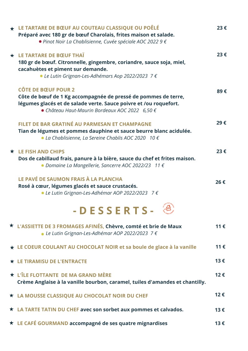 L’ENTRACTE - Restaurant & Réception - Ville d'Avray menu 4
