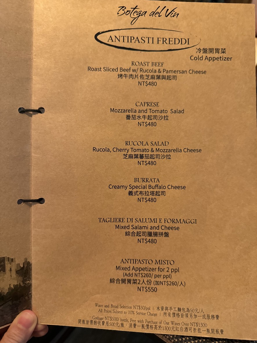 Botega del vin menu 1