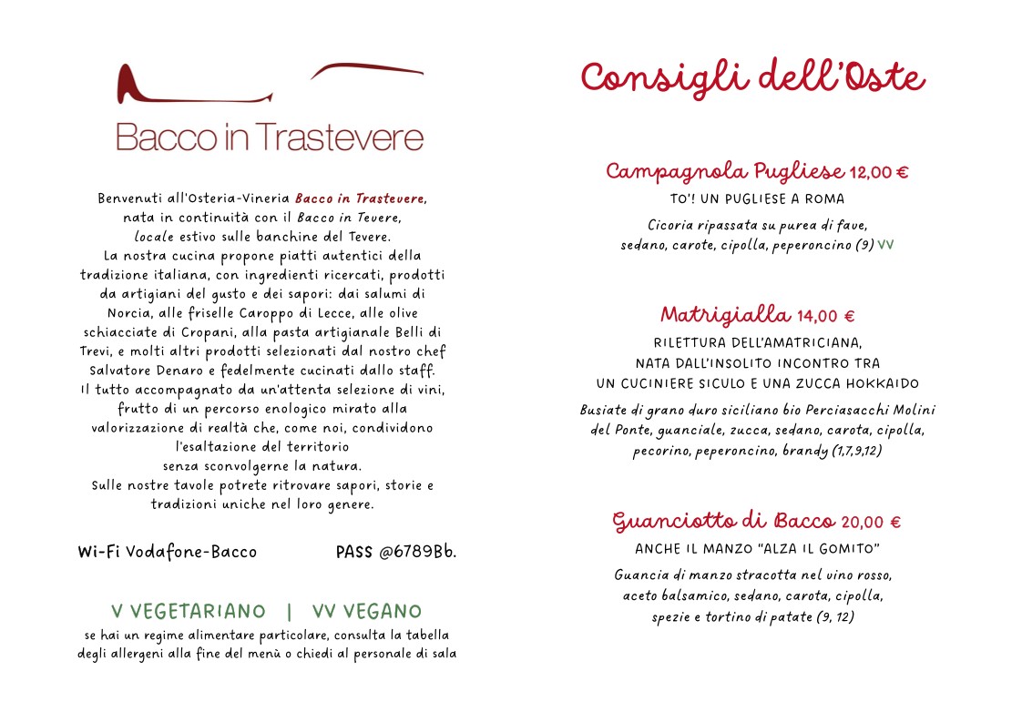 Bacco In Trastevere menu 1