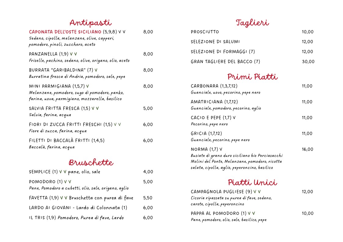 Bacco In Trastevere menu 2