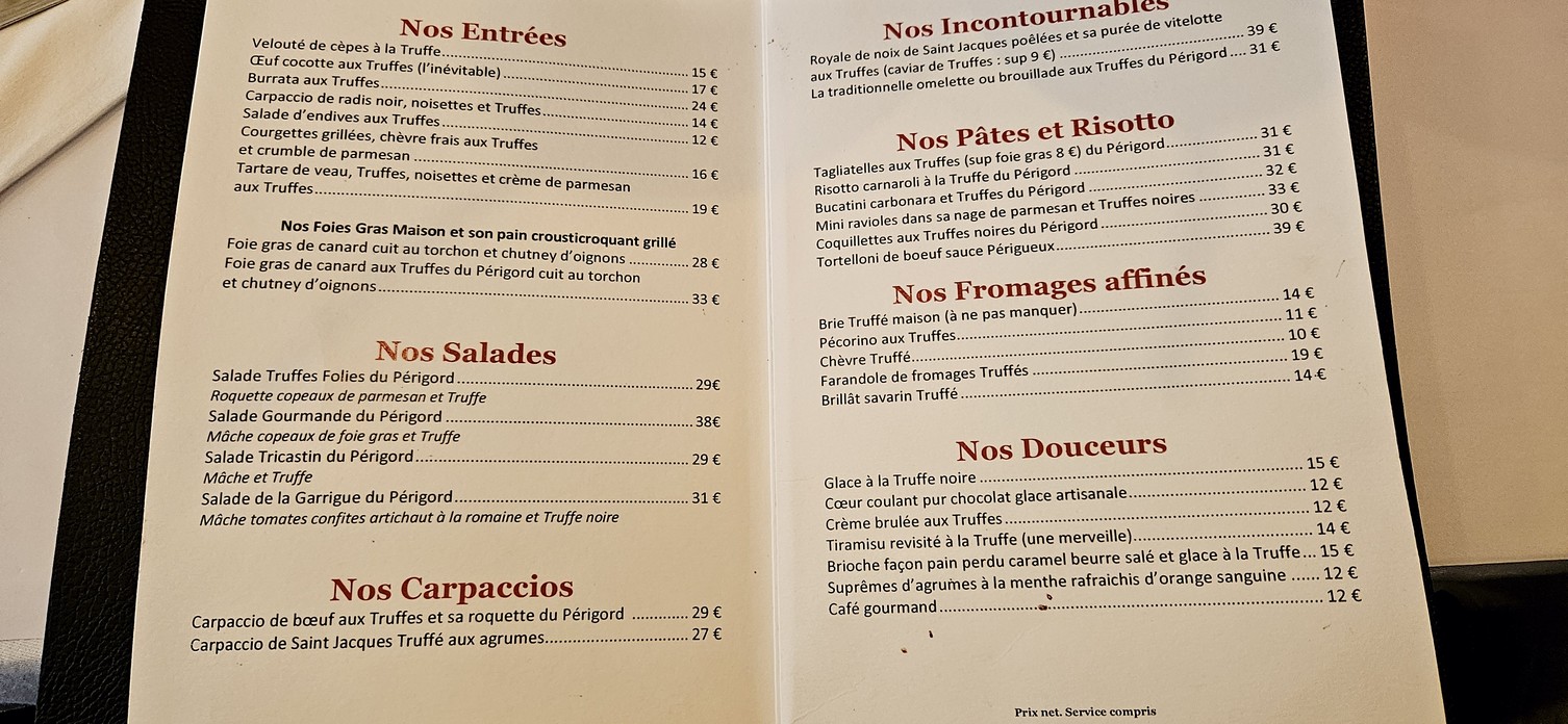 Truffes Folies menu 1