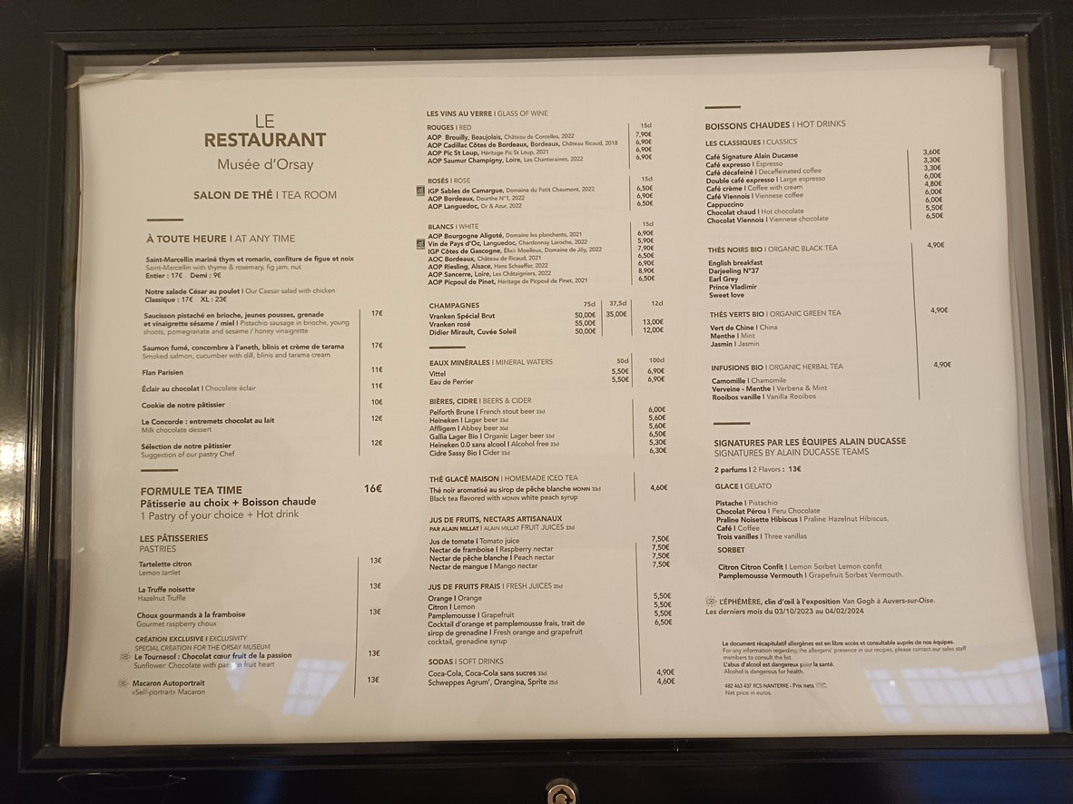 Le Restaurant du Musée d'Orsay menu 1