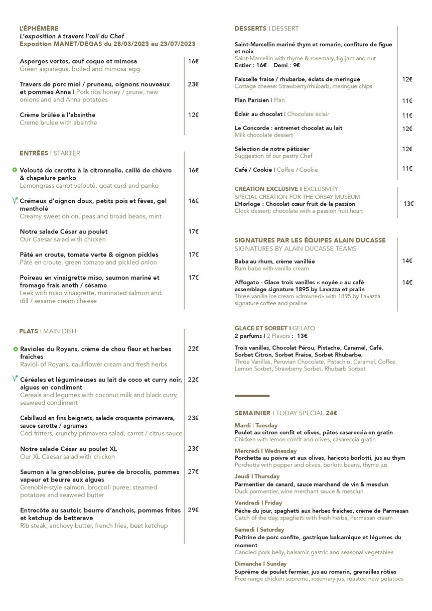 Le Restaurant du Musée d'Orsay menu 2