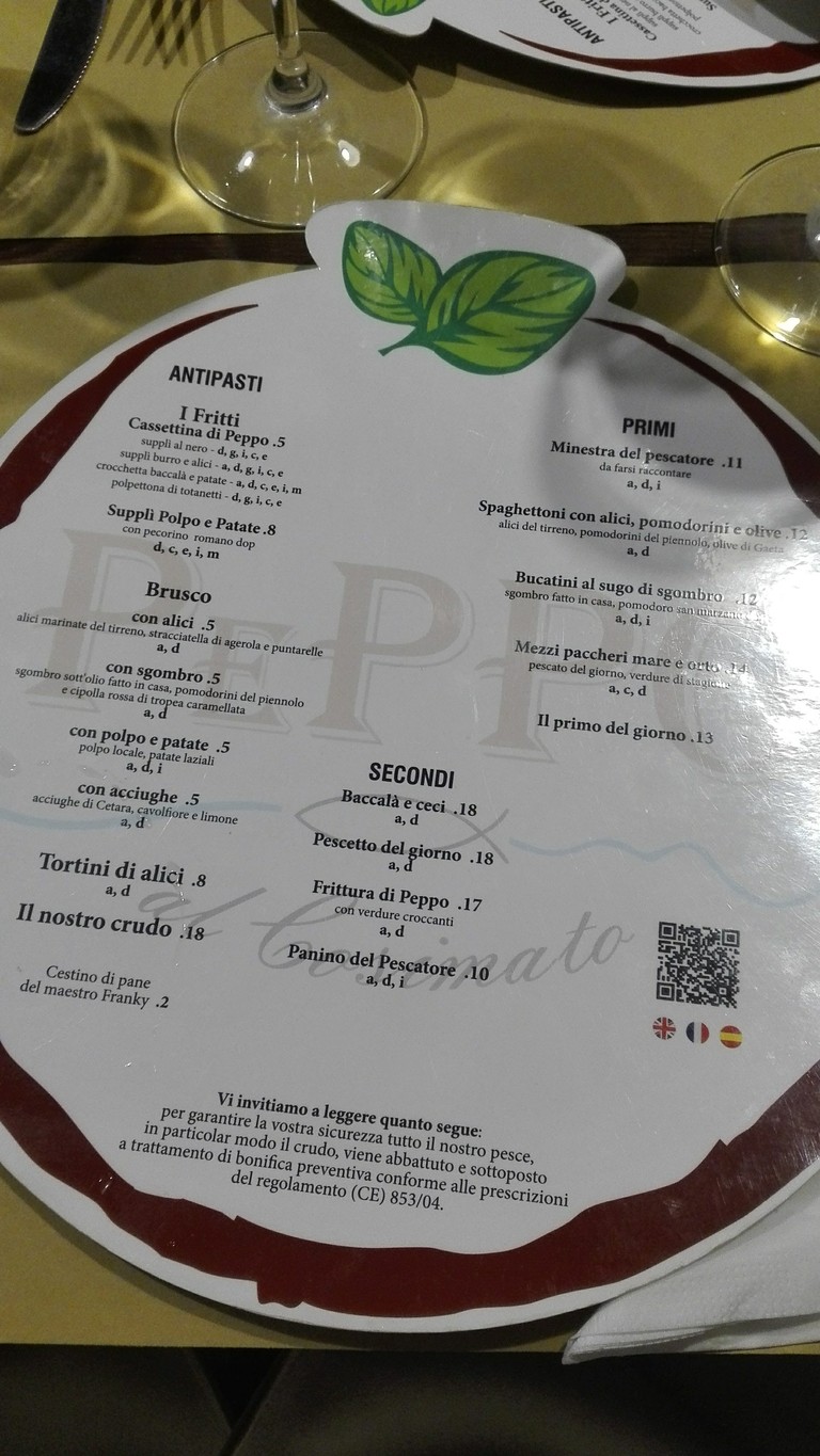 Peppo al Cosimato menu 1
