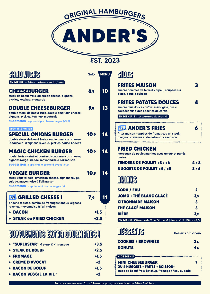 Ander's Hamburger menu 1