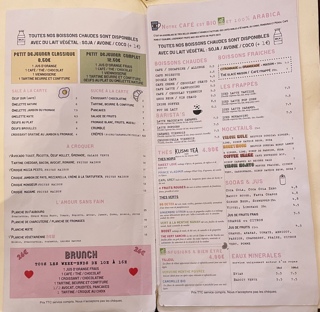 Faubourg 34 menu 1