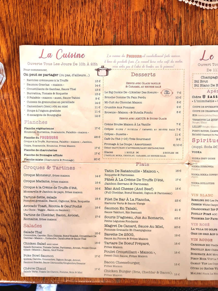 Faubourg 34 menu 2
