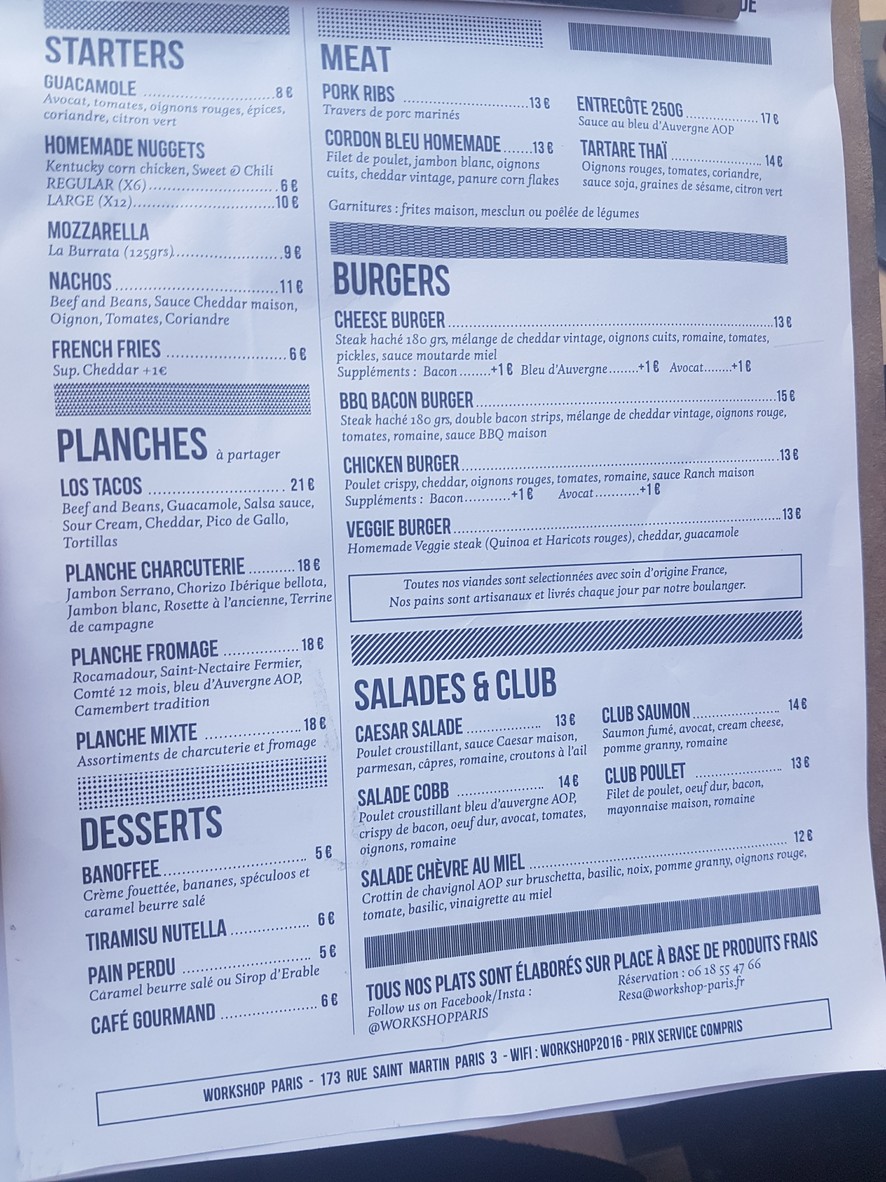 WorkshoW PARIS menu 2