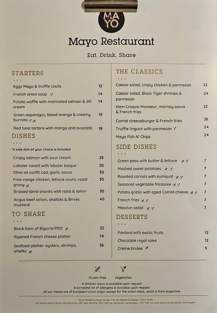 Mayo Restaurant menu 1