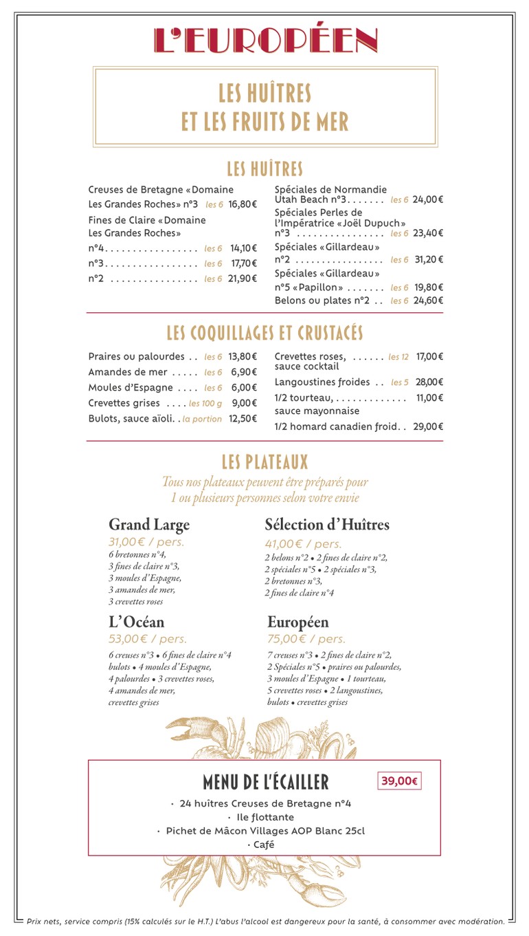 Brasserie L'Européen menu 2