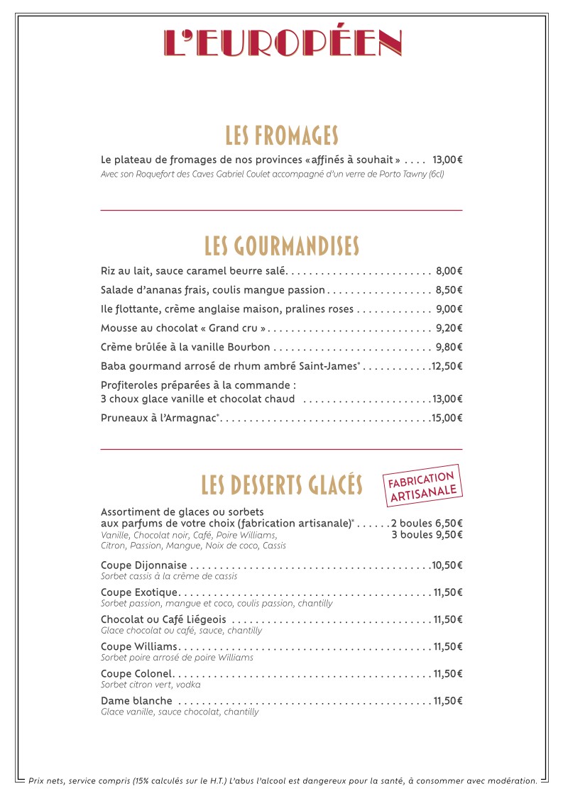 Brasserie L'Européen menu 3