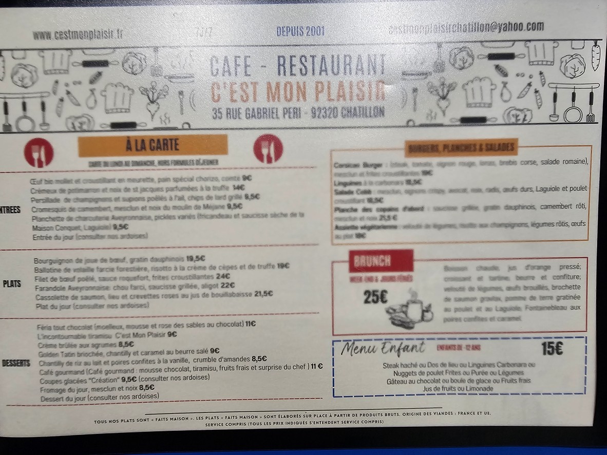 C'est Mon Plaisir menu 1