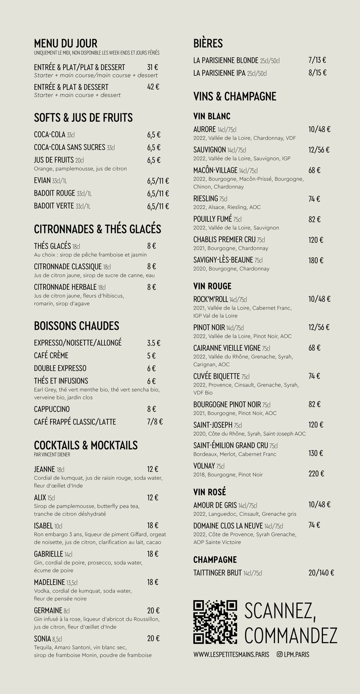 Les Petites Mains menu 1