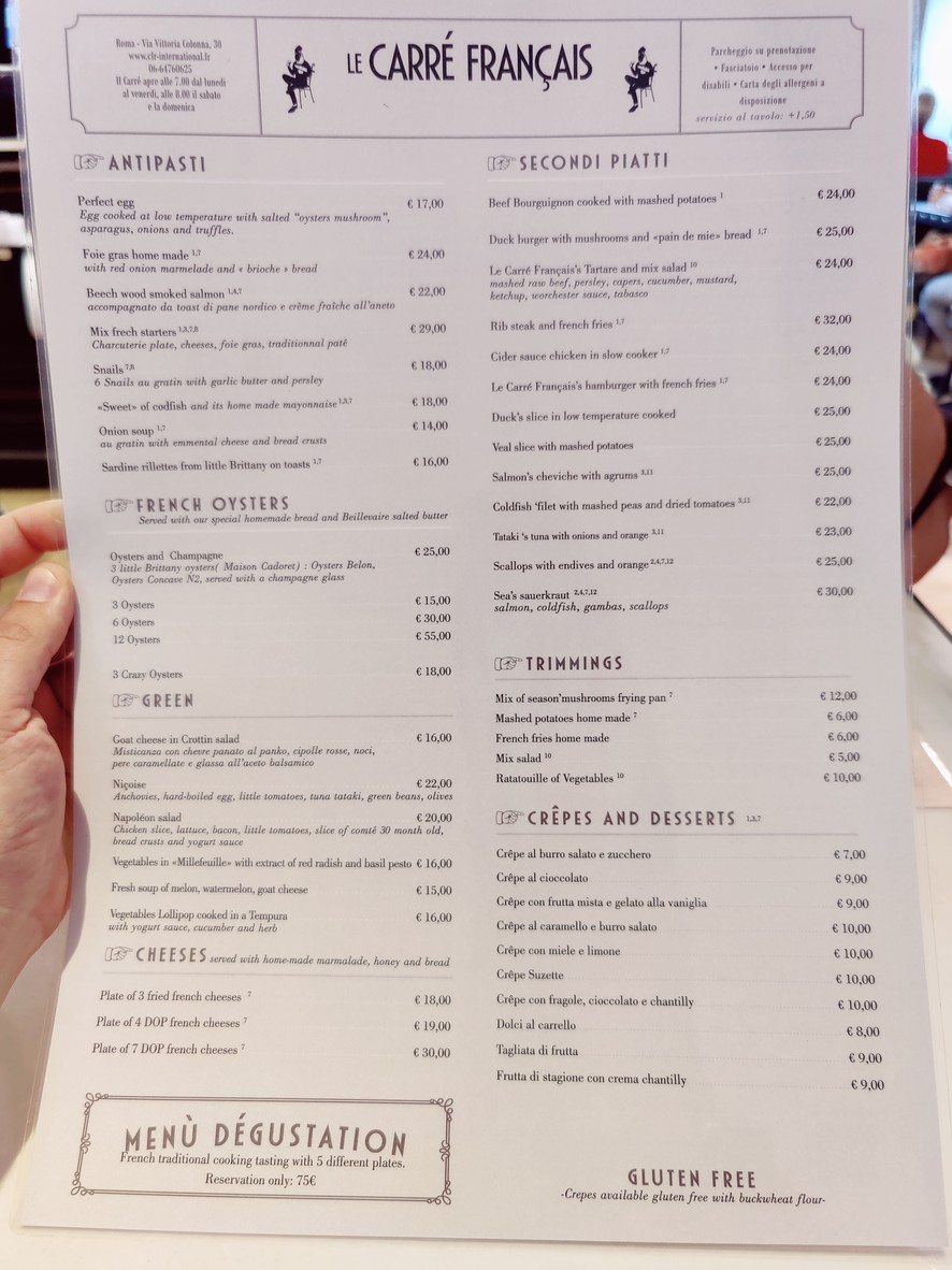 Le Carré Français menu 1