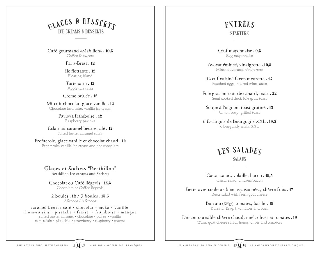 Le Mabillon menu 1