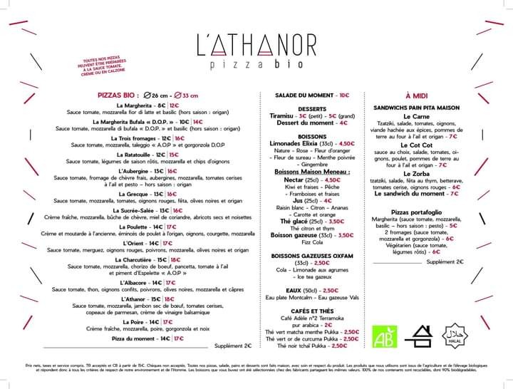 L'Athanor - cantine de quartier menu 1