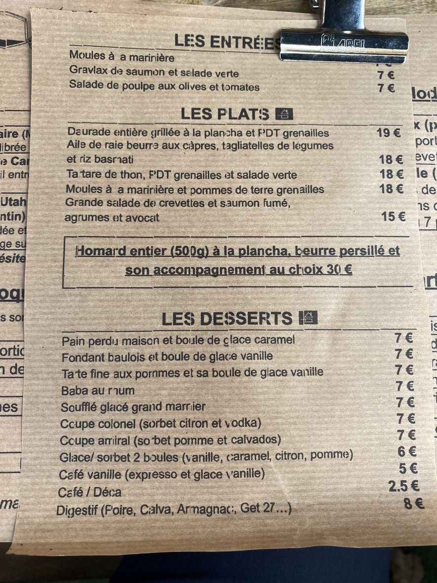 Bar à iode - Charonne menu 1