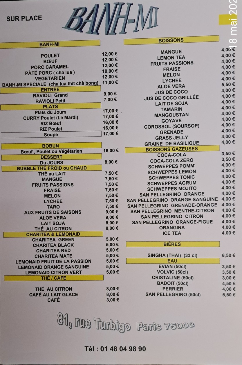 Banh Mi menu 1