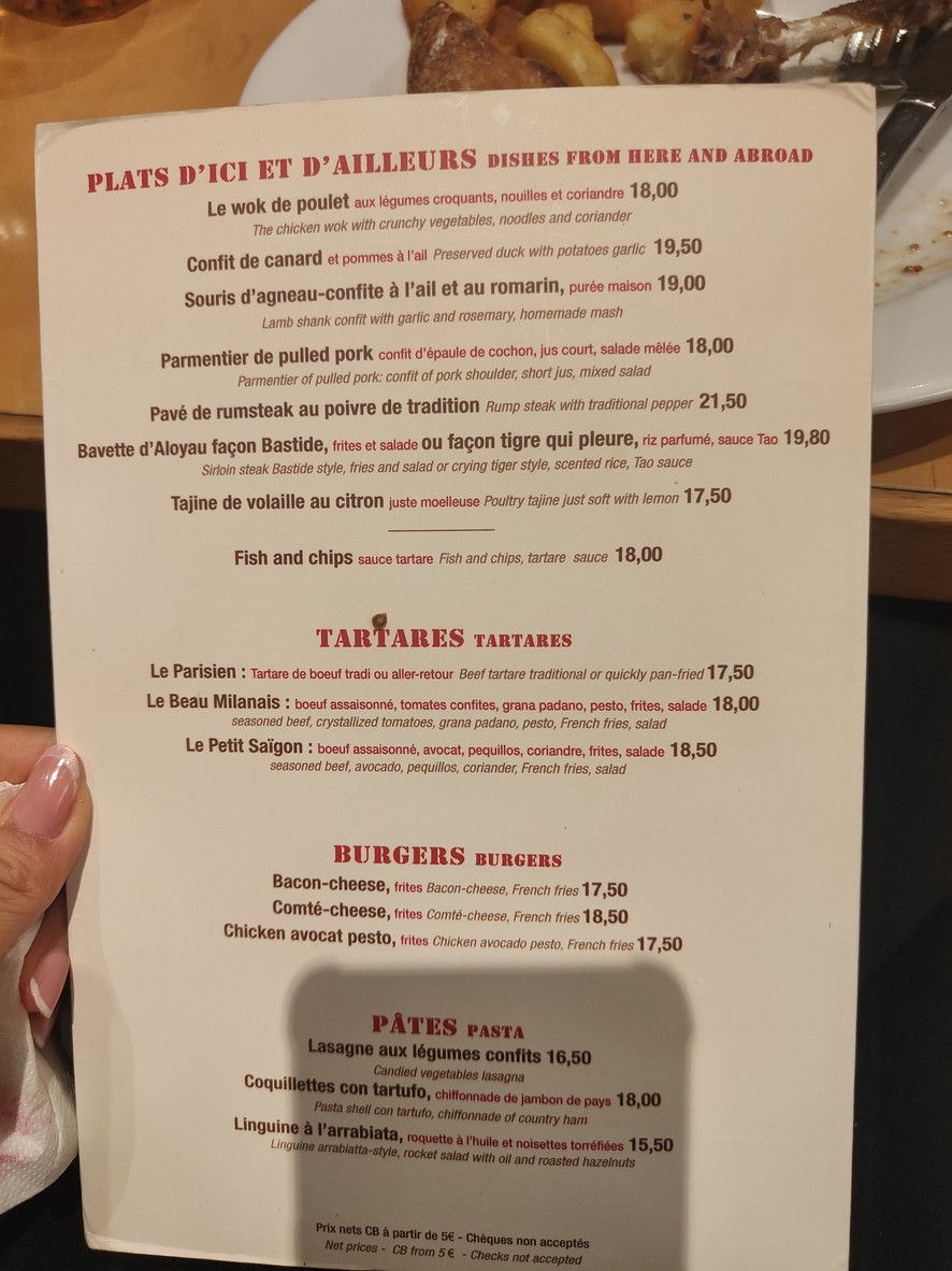 Le Franc-Tireur menu 2